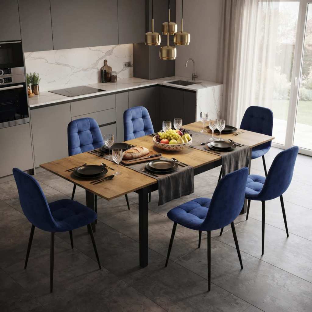 Masa-extensibila-Mara-nuc-cu-6-scaune-Gya-Albastru