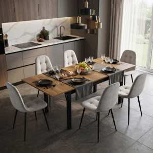 Masa-extensibila-Mara-nuc-cu-6-scaune-Gya-gri