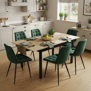 Masa-extensibila-Mara-stejar-170x75-cm-cu-6-scaune-onix-verde-inchis