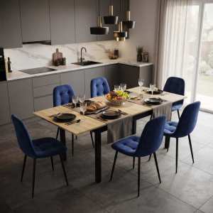Masa-extensibila-Mara-stejar-cu-6-scaune-Gya-Albastr