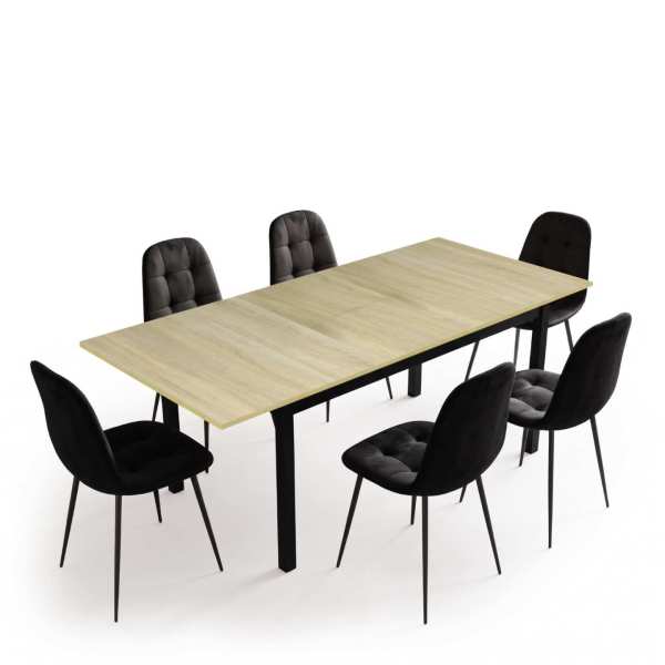 Masa-extensibila-Mara-stejar-cu-6-scaune-Gya-negru 2