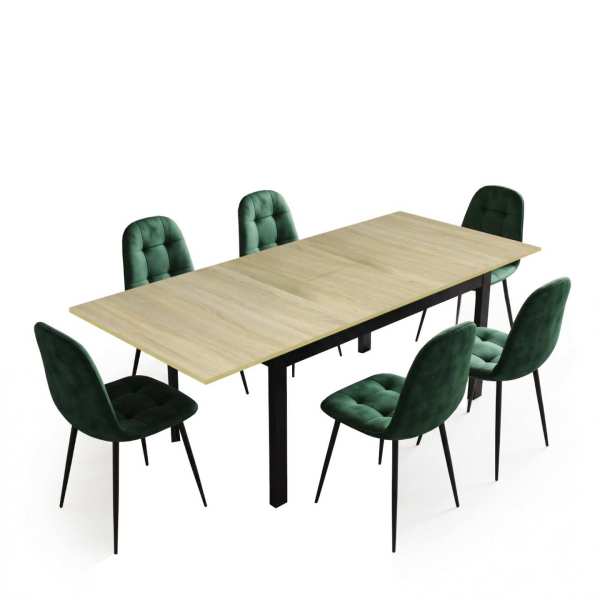 Masa-extensibila-Mara-stejar-cu-6-scaune-Gya-verde