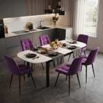 Masa extensibila carla alb 170x75 cm cu 6 scaune onix Mov