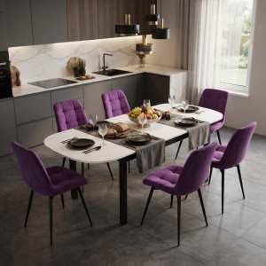 Masa extensibila carla alb 170x75 cm cu 6 scaune onix Mov