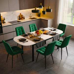 Masa extensibila carla alb 170x75 cm cu 6 scaune onix Verde