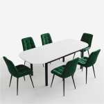 Masa extensibila carla alb 170x75 cm cu 6 scaune onix Verde1