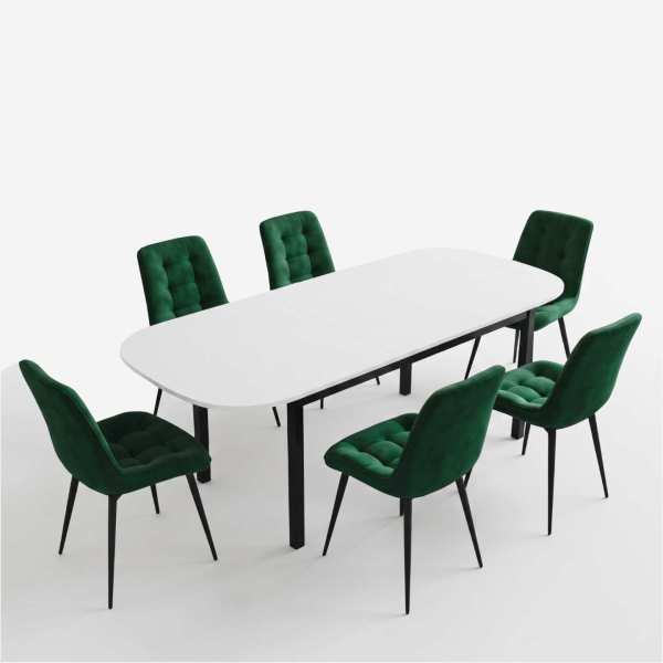 Masa extensibila carla alb 170x75 cm cu 6 scaune onix Verde1
