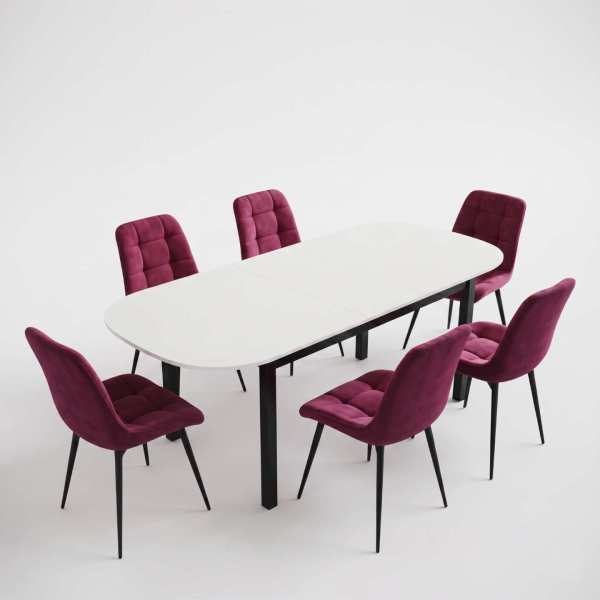 Masa extensibila carla alb 170x75 cm cu 6 scaune onix bordo1