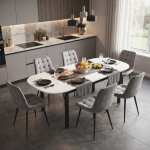 Masa extensibila carla alb 170x75 cm cu 6 scaune onix gri deschis