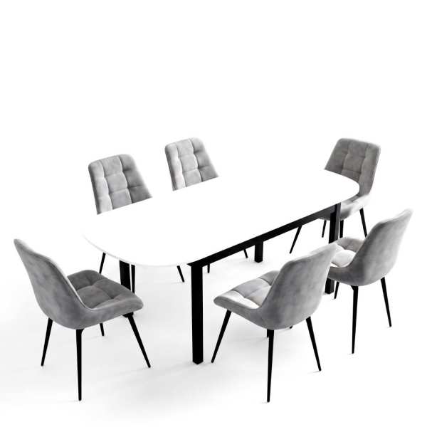 Masa extensibila carla alb 170x75 cm cu 6 scaune onix gri deschis1