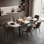 Masa extensibila carla alb 170x75 cm cu 6 scaune onix maro