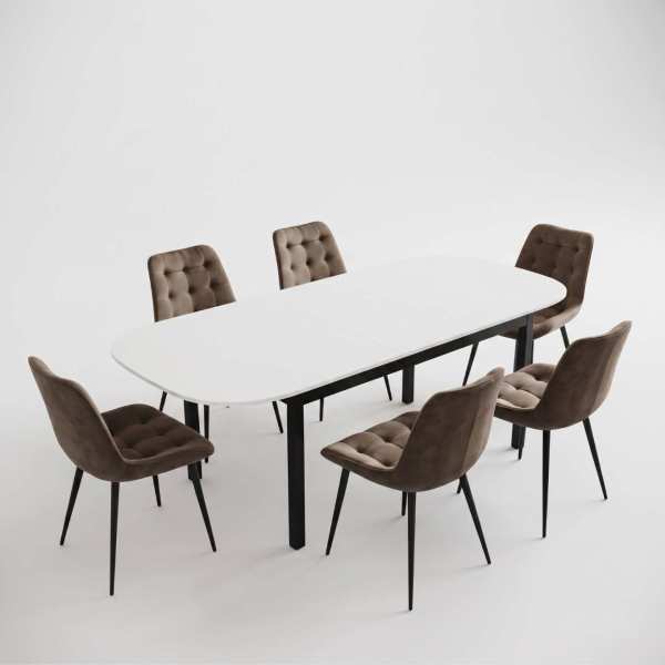 Masa extensibila carla alb 170x75 cm cu 6 scaune onix maro1