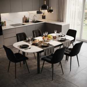 Masa extensibila carla alb 170x75 cm cu 6 scaune onix negru