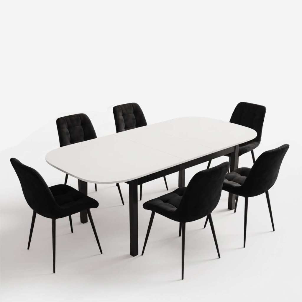 Masa extensibila carla alb 170x75 cm cu 6 scaune onix negru1