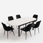 Masa extensibila carla alb 170x75 cm cu 6 scaune onix negru1