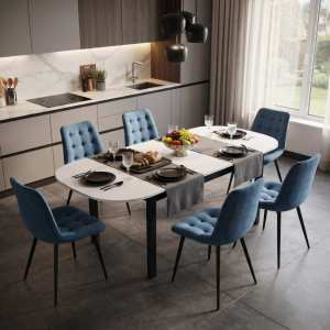 Masa extensibila carla alb 170x75 cm cu 6 scaune onix turcoaz