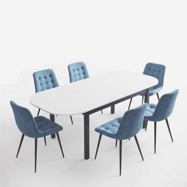 Masa extensibila carla alb 170x75 cm cu 6 scaune onix turcoaz deschis1