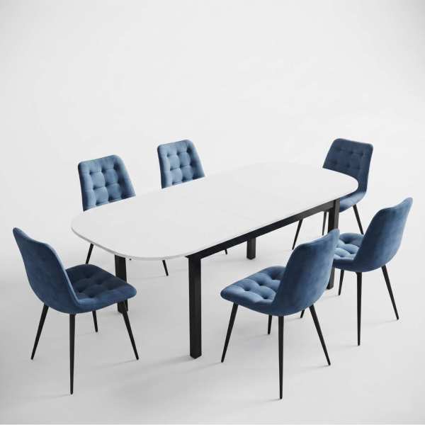 Masa extensibila carla alb 170x75 cm cu 6 scaune onix turcoaz1