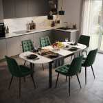 Masa extensibila carla alb 170x75 cm cu 6 scaune onix verde inchis