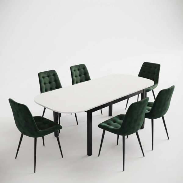 Masa extensibila carla alb 170x75 cm cu 6 scaune onix verde inchis1