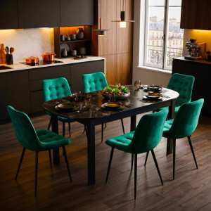 Masa extensibila carla negru 170x75 cm cu 6 scaune onix Verde