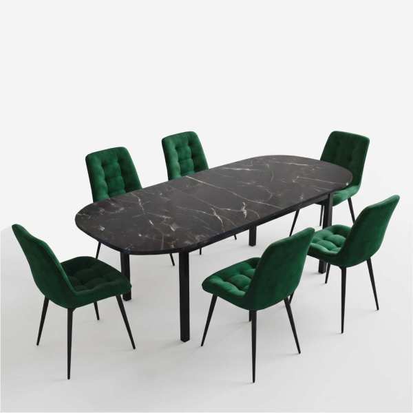 Masa extensibila carla negru 170x75 cm cu 6 scaune onix Verde1