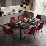 Masa extensibila carla negru 170x75 cm cu 6 scaune onix bordo