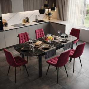 Masa extensibila carla negru 170x75 cm cu 6 scaune onix bordo