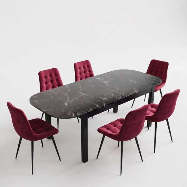 Masa extensibila carla negru 170x75 cm cu 6 scaune onix bordo1