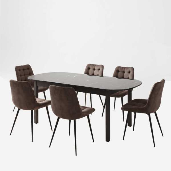 Masa extensibila carla negru 170x75 cm cu 6 scaune onix maro1