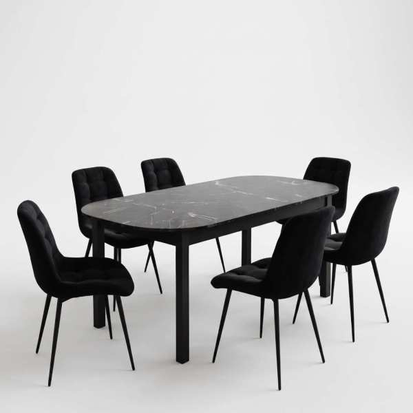 Masa extensibila carla negru 170x75 cm cu 6 scaune onix negru1