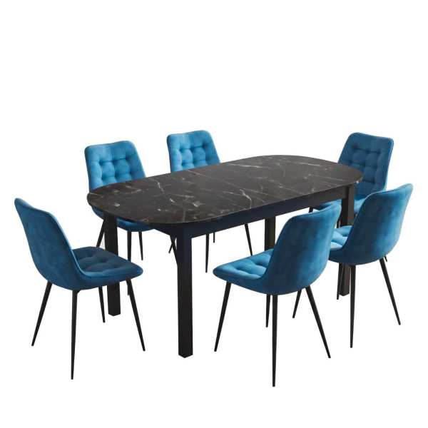 Masa extensibila carla negru 170x75 cm cu 6 scaune onix turcoaz deschis1