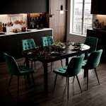 Masa extensibila carla negru 170x75 cm cu 6 scaune onix verde inchis