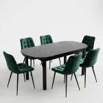 Masa extensibila carla negru 170x75 cm cu 6 scaune onix verde inchis1
