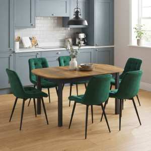 Masa extensibila carla nuc 170x75 cm cu 6 scaune onix Verde