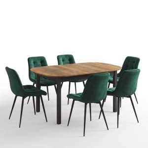 Masa extensibila carla nuc 170x75 cm cu 6 scaune onix Verde1