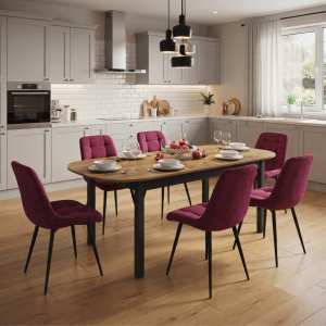 Masa extensibila carla nuc 170x75 cm cu 6 scaune onix bordo