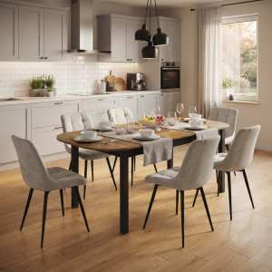 Masa extensibila carla nuc 170x75 cm cu 6 scaune onix gri deschis