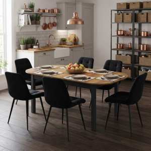 Masa extensibila carla nuc 170x75 cm cu 6 scaune onix negru