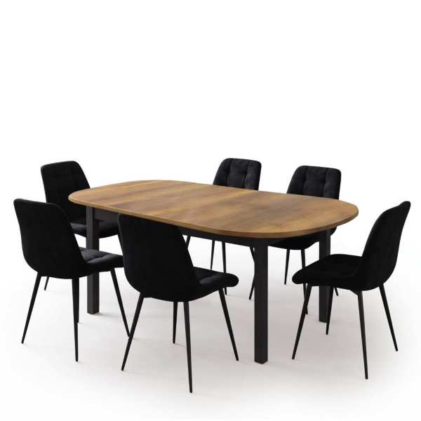 Masa extensibila carla nuc 170x75 cm cu 6 scaune onix negru1