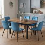 Masa extensibila carla nuc 170x75 cm cu 6 scaune onix turcoaz deschis