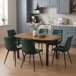 Masa extensibila carla nuc 170x75 cm cu 6 scaune onix verde inchis