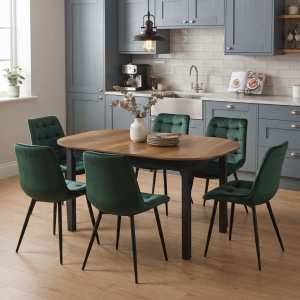Masa extensibila carla nuc 170x75 cm cu 6 scaune onix verde inchis