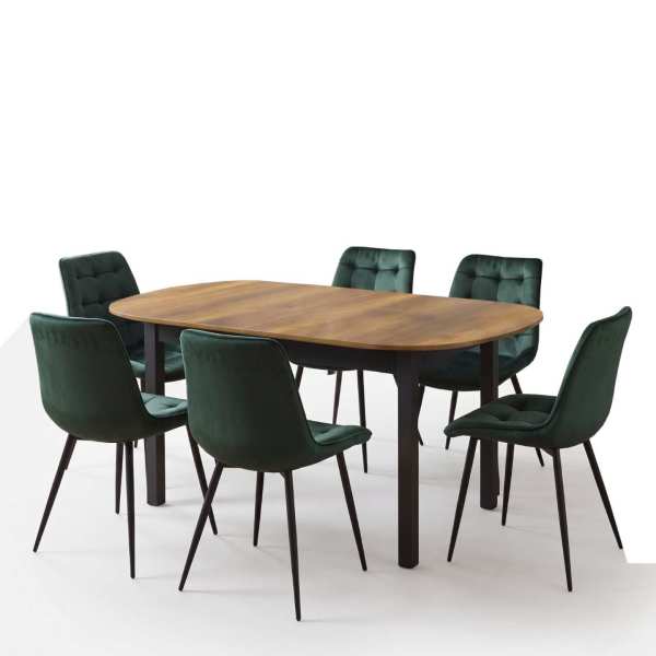 Masa extensibila carla nuc 170x75 cm cu 6 scaune onix verde inchis1