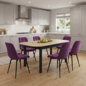 Masa extensibila carla stejar 170x75 cm cu 6 scaune onix Mov