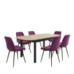 Masa extensibila carla stejar 170x75 cm cu 6 scaune onix Mov1