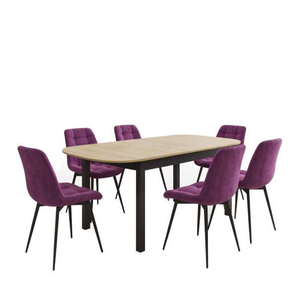 Masa extensibila carla stejar 170x75 cm cu 6 scaune onix Mov1