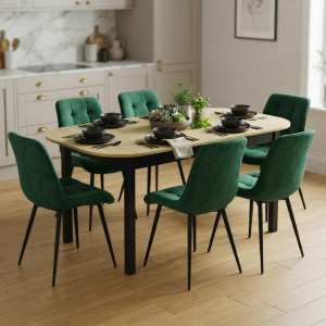 Masa extensibila carla stejar 170x75 cm cu 6 scaune onix Verde