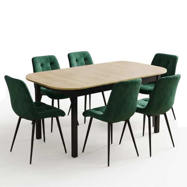 Masa extensibila carla stejar 170x75 cm cu 6 scaune onix Verde1