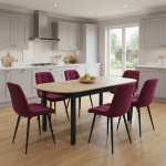 Masa extensibila carla stejar 170x75 cm cu 6 scaune onix bordo